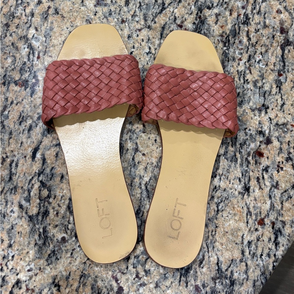LOFT Women's Woven Slide Sandals - Tan and Brown
